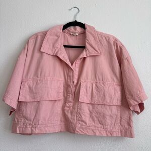Pilcro Pink Women's Collared Cropped Top